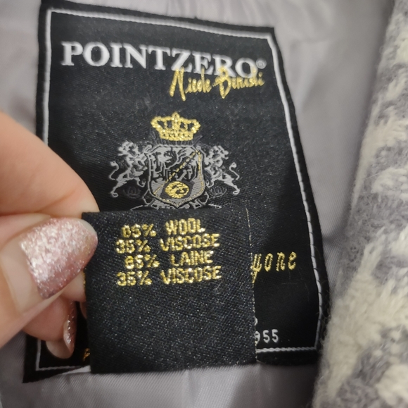 POINTZERO NICOLE BENISTI Women's White/Grey Houndstooth Pea Coat Size Medium - Picture 8 of 13